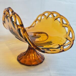 Vtg Indiana Glass Amber Lace Edge Pedestal Banana Fruit Bowl Collectible LARGE